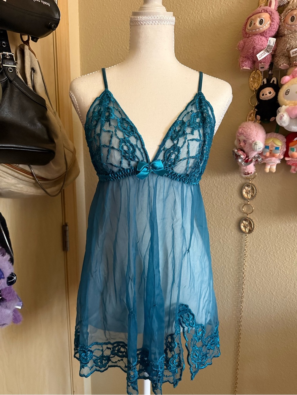 Frederick's of Hollywood Teal Lace Sheer Babydoll